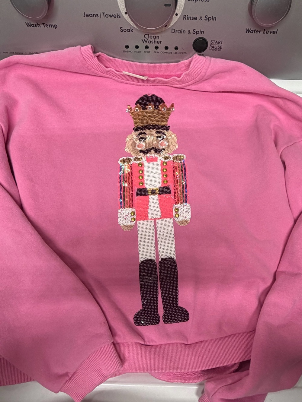 QUEEN OF SPARKLES Pink Sequin Nutcracker Crewneck Sweater